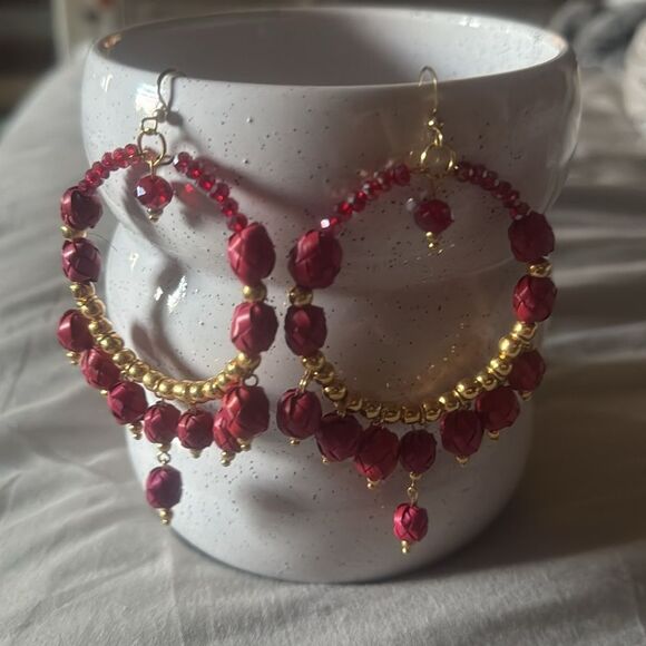 Gold plated and Gold Palm Beaded Hoop handmade Artesanal Earrings - Picture 1 of 5